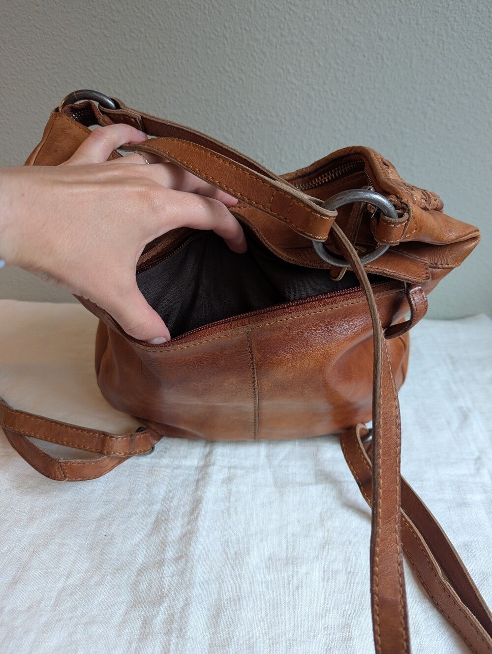 Vilenca Holland Anthropologie Woven Leather Backpack Bag Purse Patina Travel - Picture 8 of 14